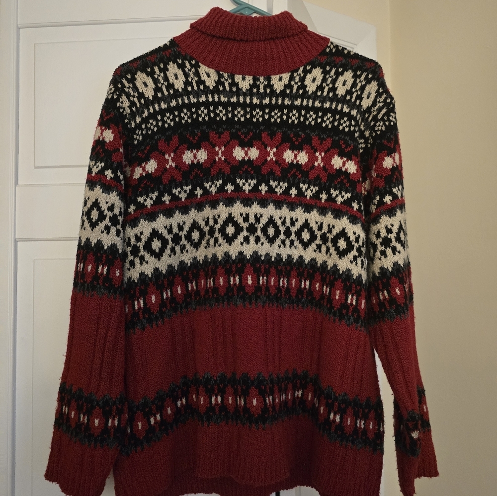 Classic Elements Red and Black Fair Isle Sweater Women's size M